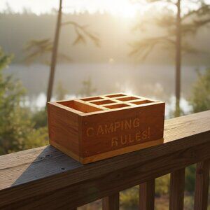 Handmade Wooden Camping Caddy Utensil Holder Organizer Natural Wood Rustic Home